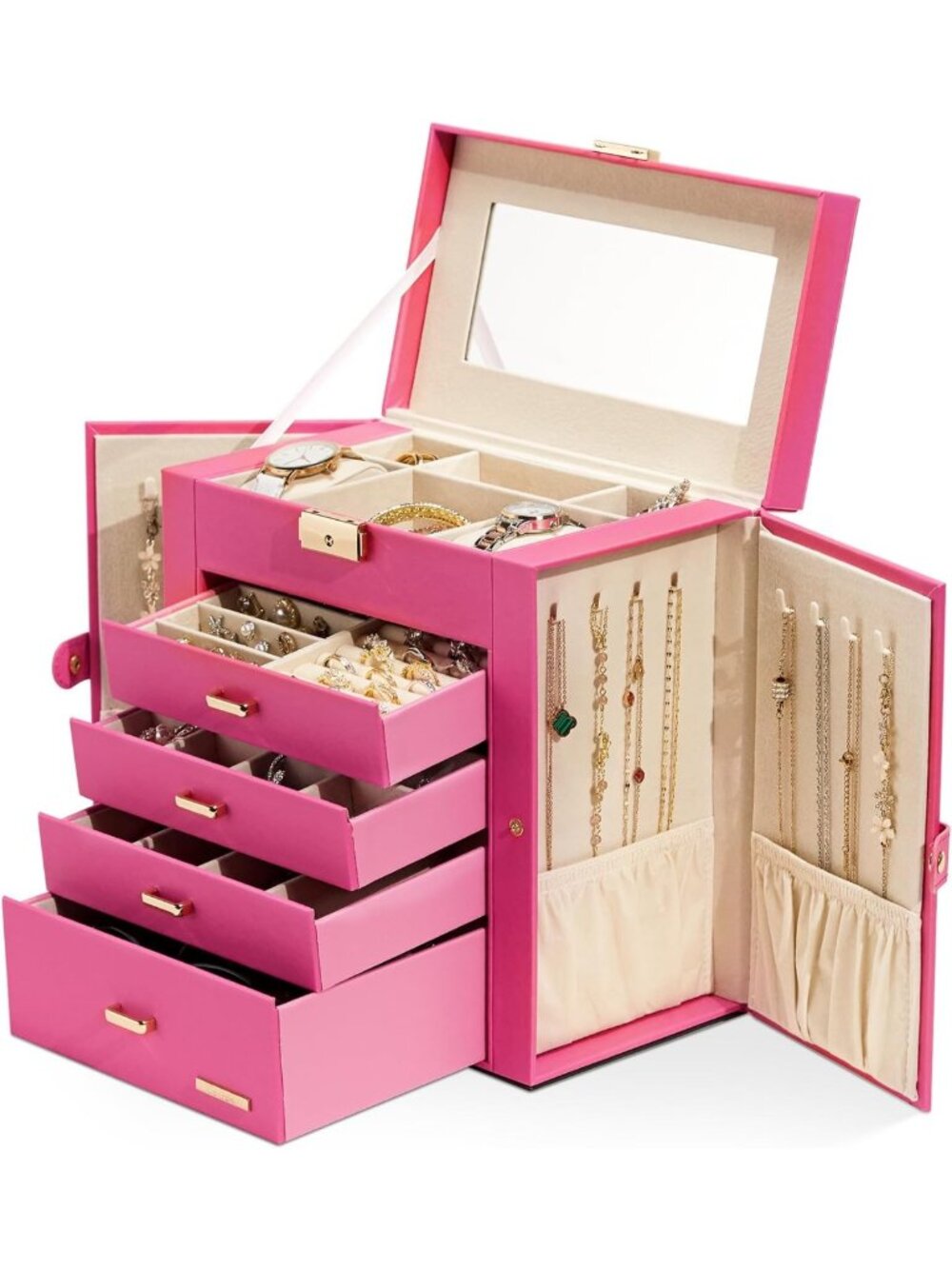 Large 5-Layer Jewelry Box Organizer with Lock for Women - Elegant Dresser
